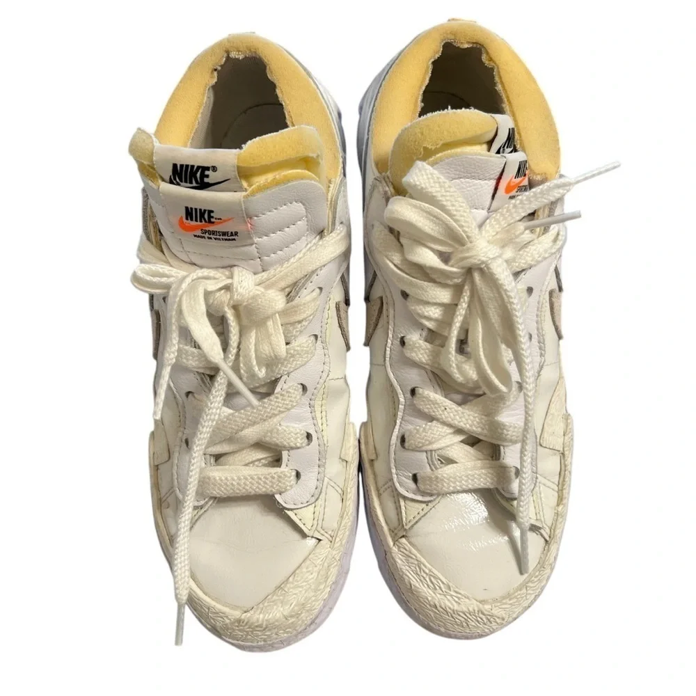 Nike Blazer Low Sacai Triple White Patent Leather DM6443-100 Men's US Size 7